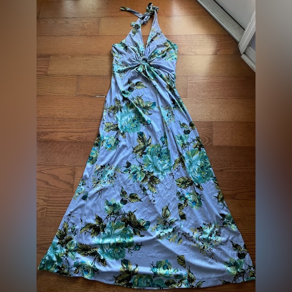 Hawaii Nei Vintage 70s Keyring Halter Floral Maxi Dress 10 Romantic Fairycore - Picture 1 of 6